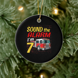 Kid Fire Truck 7th Birthday Party Gift Firefighter Ceramic Ornament