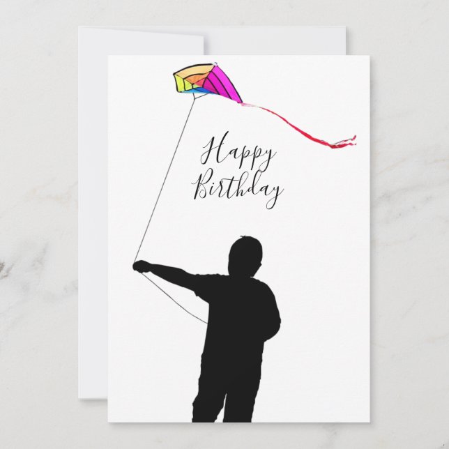 Kid Flying Kite Spring Happy Birthday Card (Front)