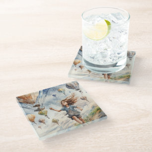 kid flying kites glass coaster