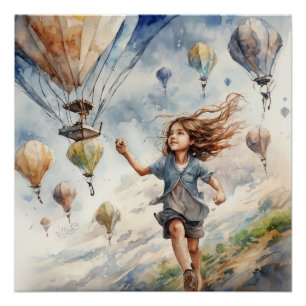 kid flying kites poster