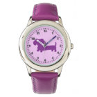 Kid Girls Purple Dachshund Learning Time Watch