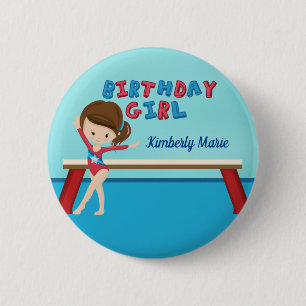 Kid Gymnastics Blue Monogram Birthday Girl Party 2 Inch Round Button