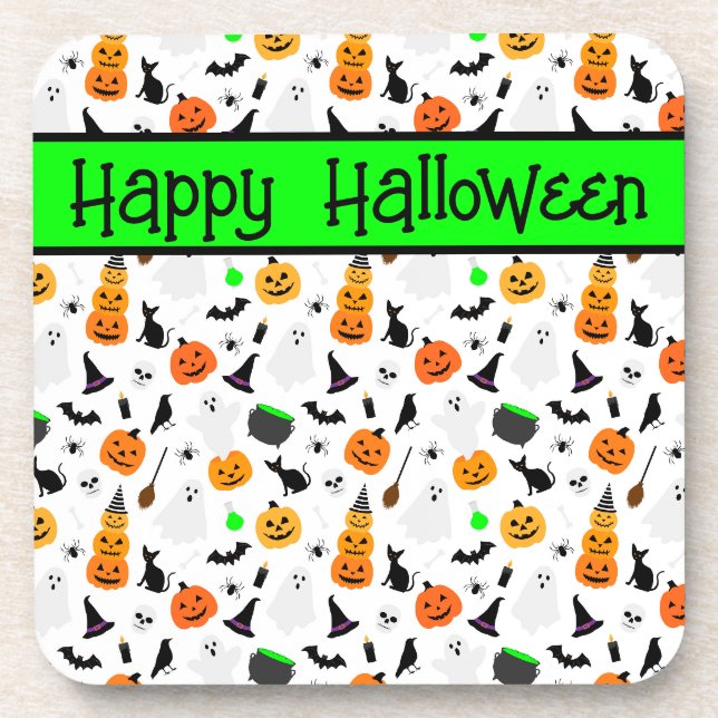 Kid Halloween Ghost Pumpkin Black Cat Personalize  Coaster (Front)