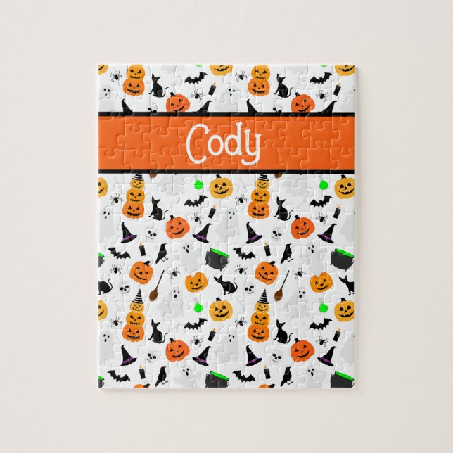 Kid Halloween Ghost Pumpkin Black Cat Personalize  Jigsaw Puzzle (Vertical)