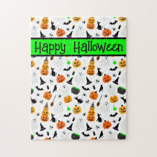 Kid Halloween Ghost Pumpkin Black Cat Personalize Jigsaw Puzzle