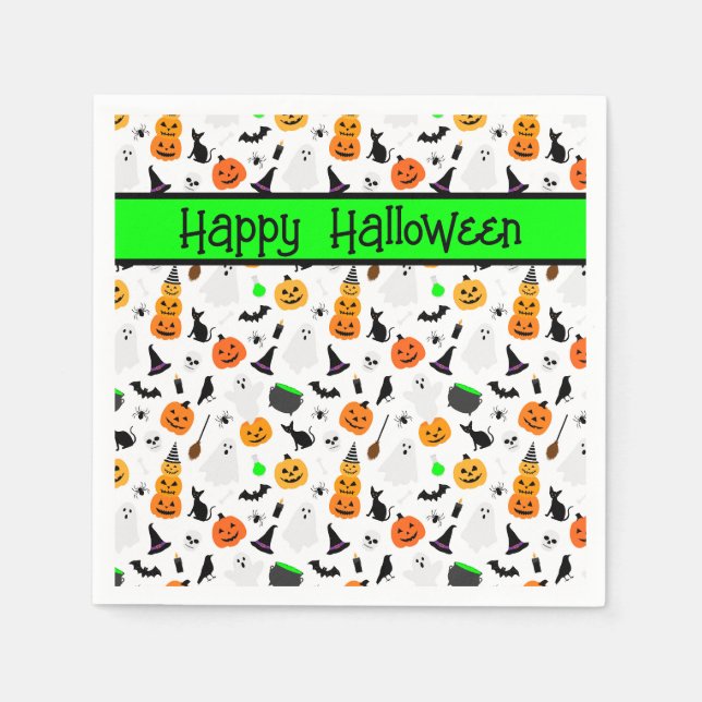 Kid Halloween Ghost Pumpkin Black Cat Personalize  Napkin (Front)