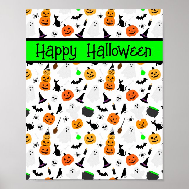 Kid Halloween Ghost Pumpkin Black Cat Personalize  Poster (Front)