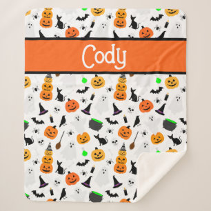 Kid Halloween Ghost Pumpkin Black Cat Personalize  Sherpa Blanket