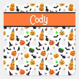 Kid Halloween Ghost Pumpkin Black Cat Personalize  Square Sticker