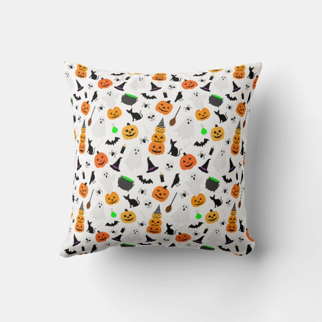 Kid Halloween Ghost Pumpkin Black Cat Personalize  Throw Pillow (Back)