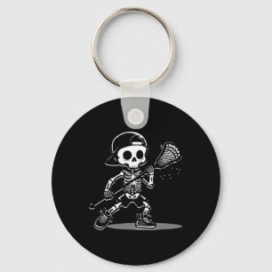 Kid Halloween Skeleton Playing Lacrosse Sport Play Keychain