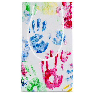 kid hand print design small gift bag