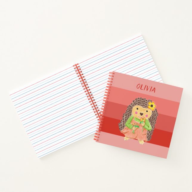Kid hedgehog smelling flowers orange notebook (Inside)