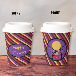 Kid in devil costume Halloween paper cup