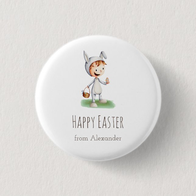 Kid in Easter Bunny Costume Egg Hunt Personalized 1 Inch Round Button (Front)