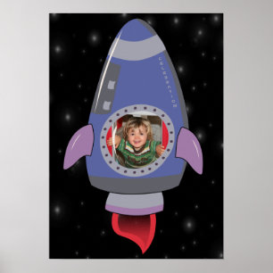 Kid in Rocket Ship Space Travel Room Poster