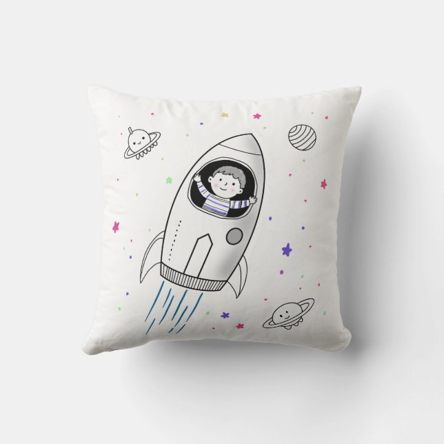 Kid in Space  Throw Pillow (Back)