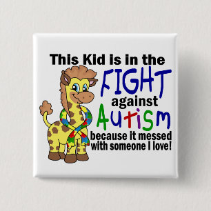 Kid In The Fight Against Autism 2 Inch Square Button