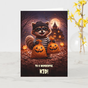 Kid of Child Happy Halloween Cute Raccoon Card