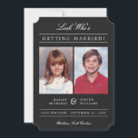 Kid Photos Old School Classic Styled | Black Save The Date<br><div class="desc">Send modern style "old school photo" save the dates,  using your childhood photos!  The background colour can be easily customized to any colour you'd like - on both the front and back.  Shown: muted black.  Modern white stripes design on the back.</div>