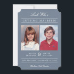 Kid Photos Old School Classic Styled | Dusty Save The Date<br><div class="desc">Send modern style "old school photo" save the dates,  using your childhood photos!  The background colour can be easily customized to any colour you'd like - on both the front and back.  Shown: dusty blue.  Modern white stripes design on the back.</div>