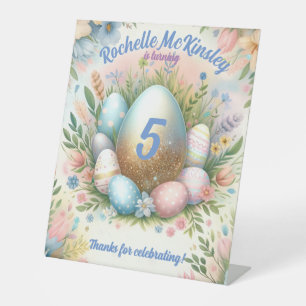 Kid’s Easter Egg Hunt Spring Birthday Party Pedestal Sign