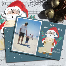 Kid Single Photo | Santa Claus Blue Holiday Card
