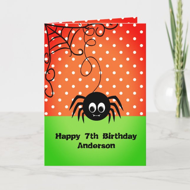 Kid Spooky Spider Birthday Halloween Card (Front)