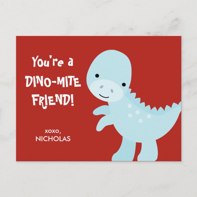 Kid Valentine's Day Card - Dino-mite Friend (Front)