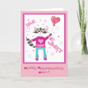 Kid Valentine's Day card with cute raccoon