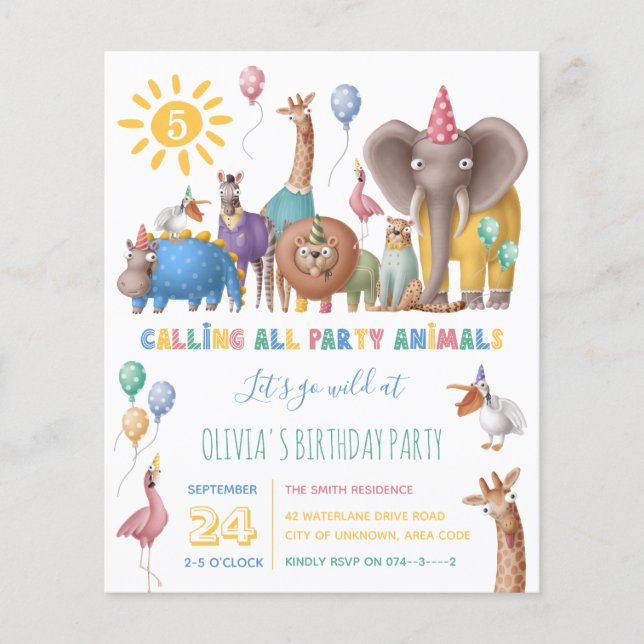 Kid Wild Party Animal Safari Birthday Invitation (Front)