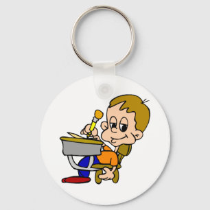 Kid Writing At Desk Keychain