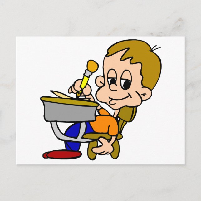 Kid Writing At Desk Postcard (Front)