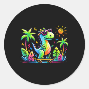 Kidcore Aesthetic Dinosaur Skateboarding Doodle Al Classic Round Sticker