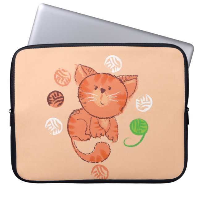 Kiddy red toy cat seamless pattern laptop sleeve (Front)