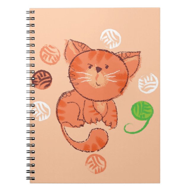 Kiddy red toy cat seamless pattern notebook (Front)