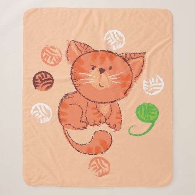 Kiddy red toy cat seamless pattern sherpa blanket (Front)
