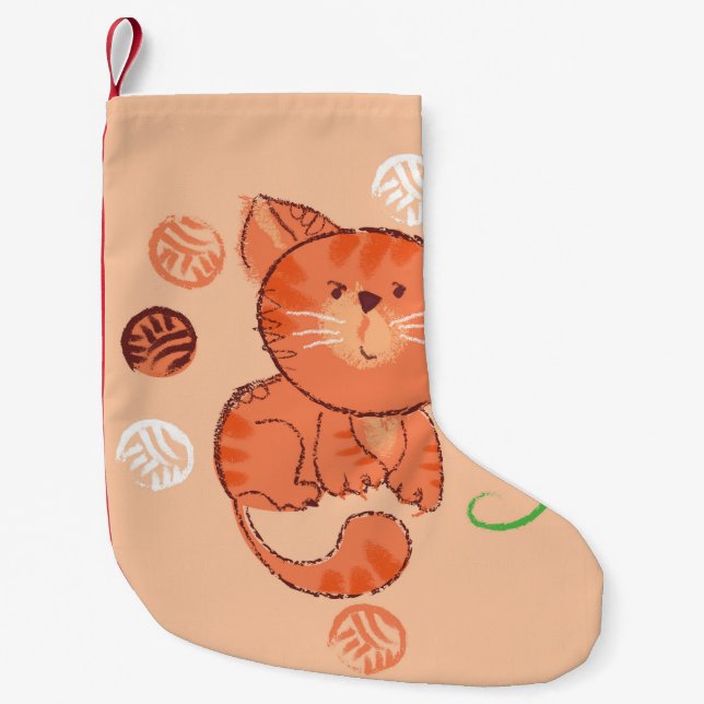 Kiddy red toy cat seamless pattern small christmas stocking (Front)