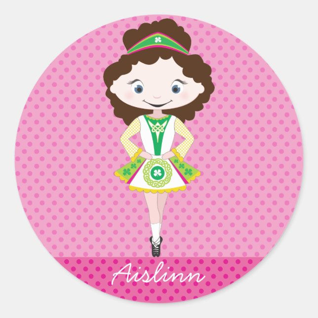 KIDLETS irish dancer dancing brown hair Classic Round Sticker (Front)