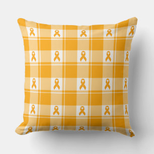 Kidney Cancer Awareness Plaid Orange Ribbon Throw Pillow