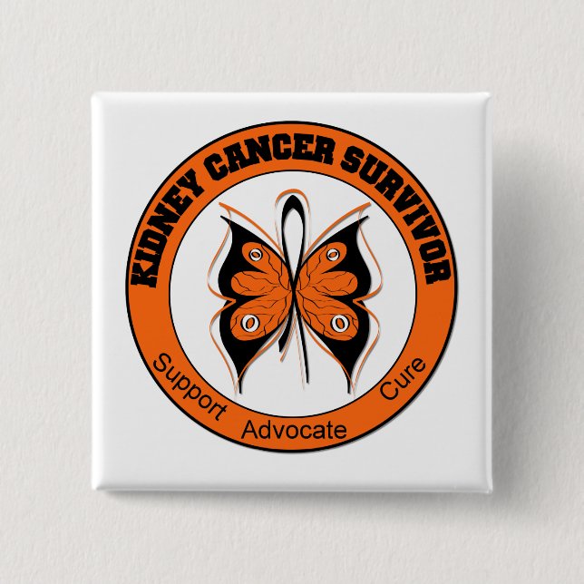 Kidney Cancer Survivor Butterfly 2 Inch Square Button (Front)
