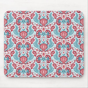 Kidney Damask in Red/Teal Mouse Pad