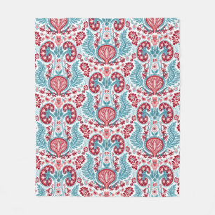 Kidney Damask Red and Teal Fleece Blanket