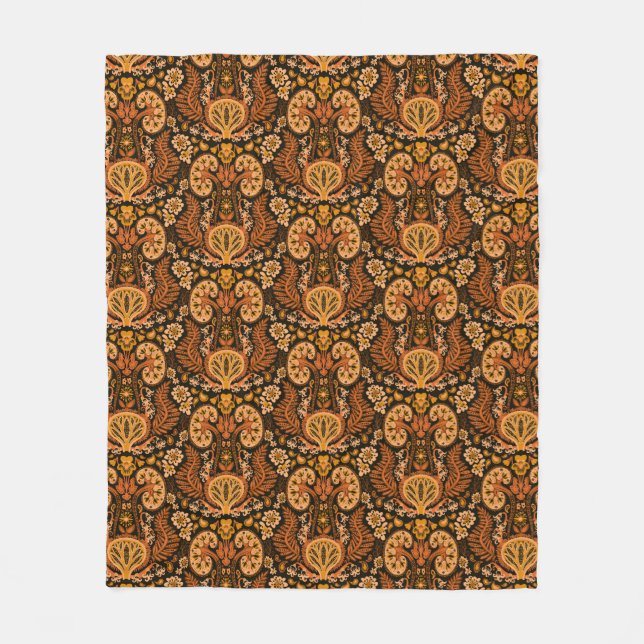 Kidney Damask Rich Wooden Tones Fleece Blanket (Front)