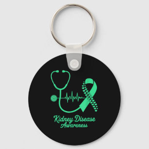 Kidney disease awareness green march ribbon heart keychain