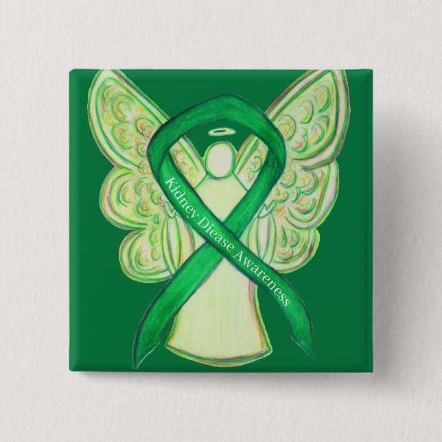 Kidney Disease Awareness Green Ribbon Angel Pins (Front)