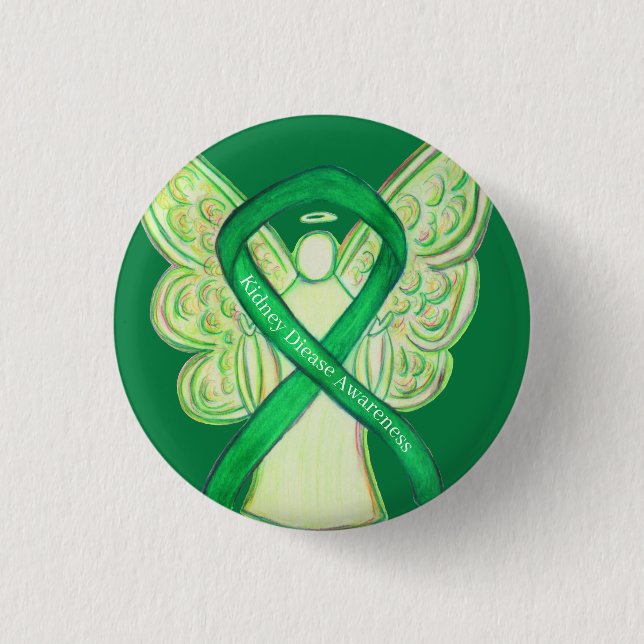 Kidney Disease Awareness Green Ribbon Angel Pins (Front)