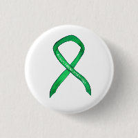 Kidney Disease Awareness Green Ribbon Art Button