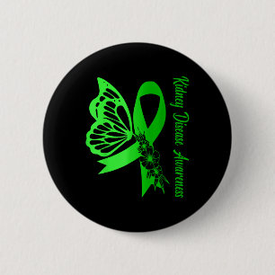 Kidney Disease Awareness Green Ribbon Butterfly Su 2 Inch Round Button