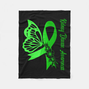 Kidney Disease Awareness Green Ribbon Butterfly Su Fleece Blanket